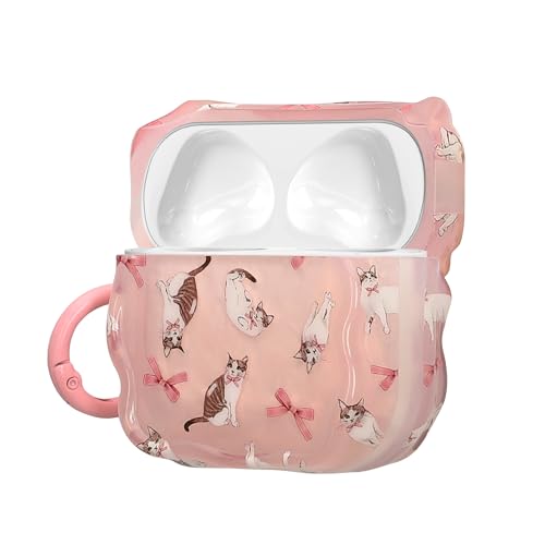 kwmobile Cover per Apple Airpods 4 Cover - Custodia per Airpods 2 e 1 Porta Auricolari con Moschettone - Trasparente con Gatti e Fiocchi