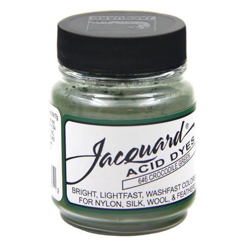 Jacquard Acid Dye 1/2oz Jar Crocodile Green - Acid Dye for Wool, Silk, Alpaca, Feathers, Cosplay Wigs and Nylon - Powder Wool Dye for Full Coverage Dyeing -...