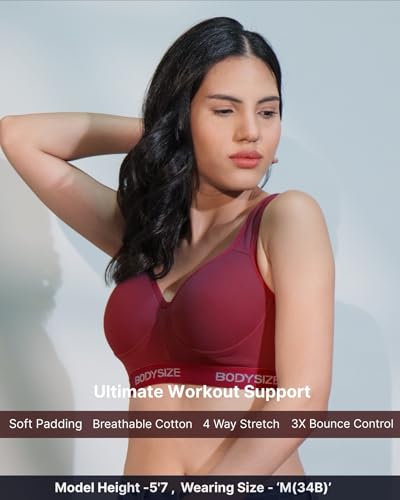 Image of BODYSIZE Women's Everyday Wear Wire Free Padded Sports Bra SF-28 (Heavily Padded, Gym, Yoga Bra) | Everyday Wear, Sweat Absorbent, Soft Cotton Fabric for Ultimate Comfort (B Cup)