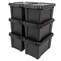 IRIS USA 5 Gallon Lockable Storage Bins with Lids, 6 Pack - Made in USA, Heavy Duty, Stackable Containers, Garage Organizing Bins Moving Tubs, Rugged Sturdy Equipment Utility Box - Black