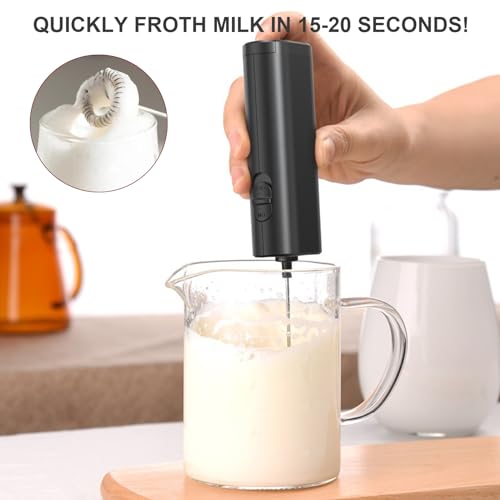 Lamkrtlp Milchaufschäumer Stab, Elektrischer Milchaufschäumer mit Ein-Tasten-Bedienung, Handheld, Mini-Schaumstoffbereiter für Heiße Schokolade, Frappe, Latte, Schwarz
