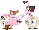  DIE Style Rétro Garçon Filles Princesse Enfants Vélo 2 3 6 Ans 12 14 16 Pouces Petit Corps avec Bleu avec Roue D\'entraînement Frein Sensible,Rose,14 Pouces,Constructive23