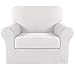 Turquoize Chair Slipcover 2 Pieces Furniture Cover/Protector with Spandex Jacquard Checked Pattern, Spandex Fabric Living Room Couch Slipcovers (1 Seater Chair, Ivory)