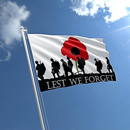 Lest We Forget Flag, Double Stitched Remembrance Day Flag with Brass Grommets, 3 X 5 Ft