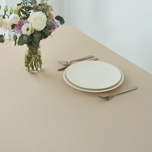 Image of maxmill Weaved Texture Rectangle Tablecloth Water Resistant Wrinkle Free Spill-Proof, Soft Table Cloth for Dining Room Decoration, Banquet Parties Event Holiday Dinner, 60 x 84 Inch Natural