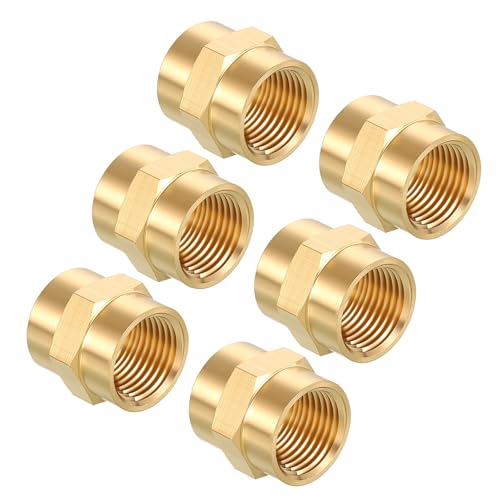Kozelo Pack of 6, 1/2" NPT Female to 1/2" NPT Female Solid Brass