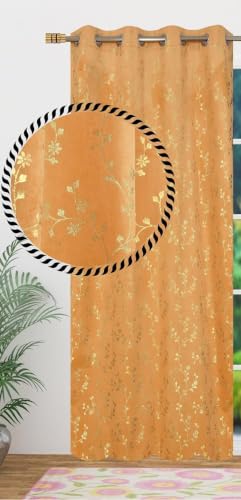 Image of Velvet Room Darkening Long Door Curtain 9 Feet, Golden Foil Print
