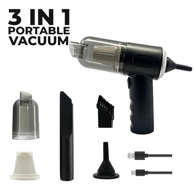 Image of 3 Attachments 3 in 1 Portable Car Vacuum Cleaner with Blower Reusable,Portable,Rechargeable Wireless Handheld Car Vacuum Cleaner Traveling, Camping -Black