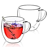 KADAX doppelwandige Glas Tasse, 250 ml, Glas mit breitem Griff, Trinkglas für Saft, Tee, Kaffee, Cappuccino, Wasser, Eistee, Eis, Universalglas, Teeglas, Vakuum (2)