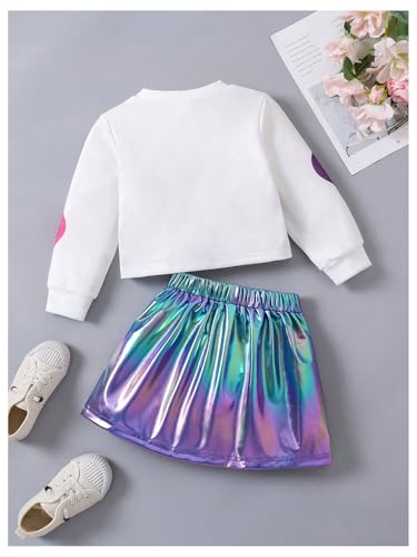 Image of SOLY HUX Toddler Girl's 2 Piece Outfit Smile Graphic Crew Neck Sweatshirt and Metallic Pleated Mini Skirt Set