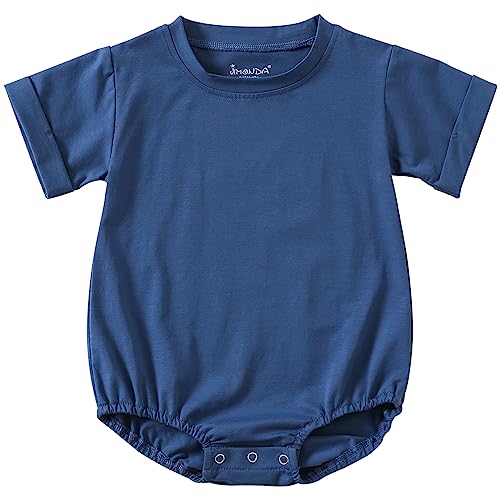 Image of Jimonda Baby Boy Girl Bubble Romper Solid Color Bodysuit Short Sleeve Organic Cotton T-Shirt