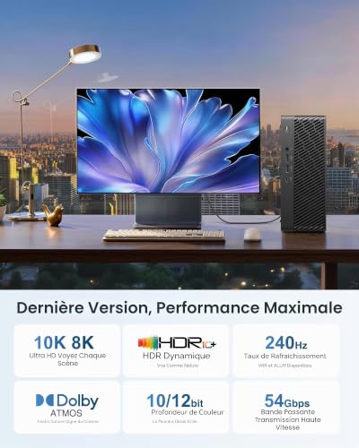 Ubluker 10K 8K 4K Câble DisplayPort 2.1 54Gbps 4M, Certifié Câble DP vers DP 4K 240Hz 165Hz 144Hz 120Hz 10K 8K 60Hz Nylon Tressé UHBR HDCP2.3 FreeSync G-Sync RTX5090 Moniteur Projecteur PC – vue 7