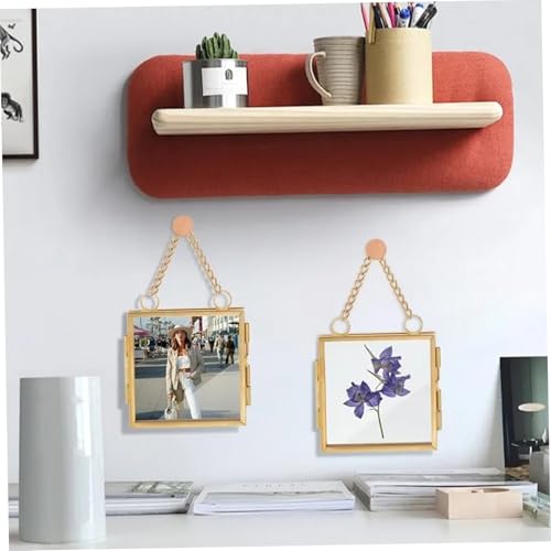 Cadre en verre pour fleurs pressées suspendu avec chaîne métal pour décoration murale