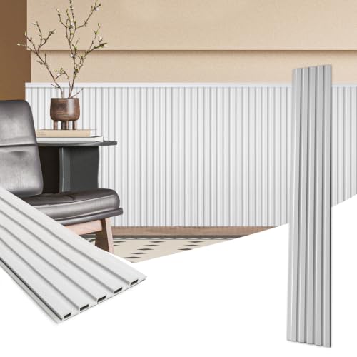 Image of Art3d 48 x 6 in WPC Wood Slat Wall Panels, 3D Wall Accents, 16-Pack, White