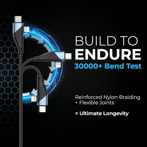 Image of Vismac 4 in 1 65W Fast PD+QC Braided Charging and Sync Cable with USB A,Type C and Lightning Fast Charging Cable Compatible with All Type C Android Smartphone & Lighting Devices (1M).