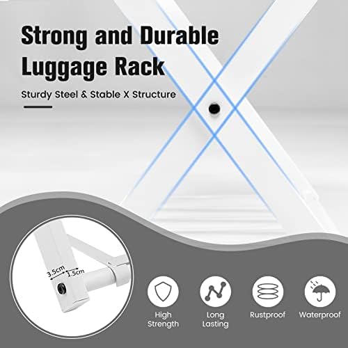 COSTWAY Set of 2 Metal Folding Luggage Racks, 2-Tier Home Suitcase Stand with Shoe Shelf, Portable Backpack Luggage Holder Storage Organizer Unit for Bedroom, Guest Room and Hotel, 68x43x56cm (White)