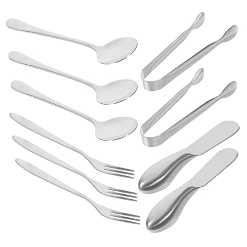 PRETYZOOM Stainless Silverware Set Cheese Knife Fork Spoon Spreaders Tongs Cheese Serving Tools Utensils