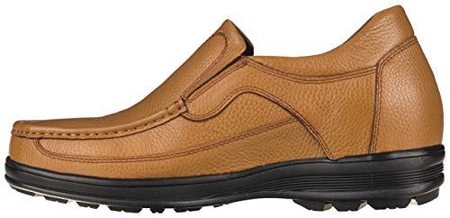 Image of CALTO Men's Invisible Height Increasing Elevator Shoes - Tan Brown Leather Slip-on Lightweight Casual Loafers - 3.2 Inches Taller - G1829 - Size 9 D(M) US