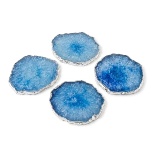 Image of Natural Agate Stone Tea Coasters Set | Premium Stone Coasters for Tea, Coffee & Glass | Heat Resistant Coasters for Dining Table, Office Desk & Home Decor | Pack of 4 | Color -Blue