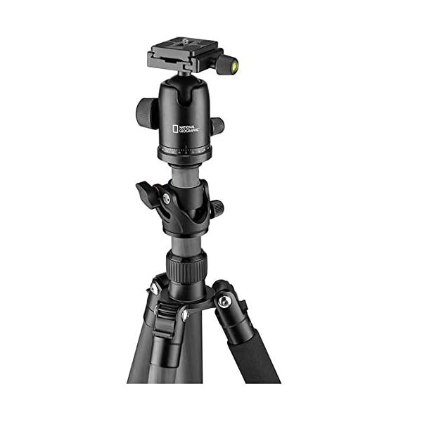 NATIONAL GEOGRAPHIC Reisestativ, 5-teilige Beine, Kohlefaser, kompatibel mit Canon, Nikon, Sony DSLR, 90 Säulen, Drehschlösser, 360-Grad-Kugelkopf, Schnellwechselplatte, 8 kg Tragkraft, Tragetasche – Bild 5