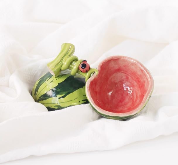 Handmade Underglaze Watermelon, Summer Soup Spoon, Yogurt Spoon, Jingdezhen Style, Fresh and Elegant