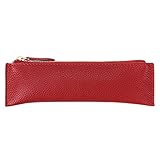 BTSKY Vintage Soft Genuine Leather Pencil Pen Case Pouch Retro Stationery Bag Holder Organizer Storage for Students Businessmen and Artists (Red) - Image 6