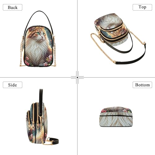 Cute Cat Flowers Women Shoulder Handbag Pastel Cell Phone Purse Chain Strap Quilted Zipper Designer Bowler Tote4