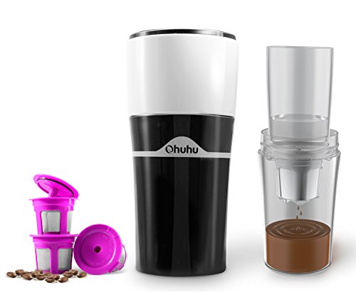 Ohuhu Pour Over Coffee Maker, 2 Cup Capacity, Black, Portable, Modern Design, Perfect for Home, Office, Camping, Includes Coffee Filter and Milk Frother