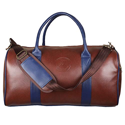 Image of Mounthood Leatherette Cabin Luggage Duffle Bags for Men and Women Tan Blue