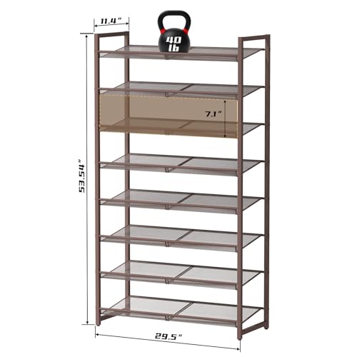 Image of 8Tier Metal Tall Shoe Rack,Large Shoe Rack for Closet,entryway,Garage, with Adjustable Flat or Angled Shelves, Hold 32-40 Pairs Shoes
