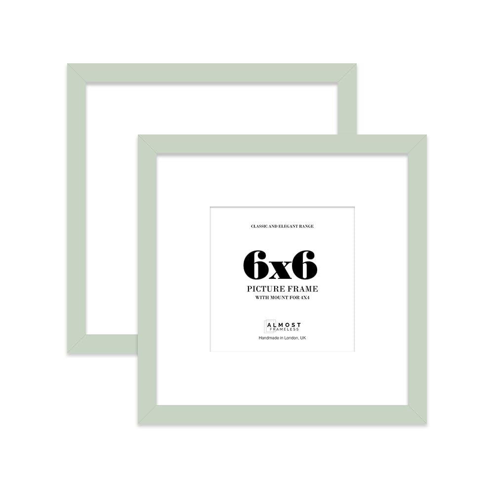 6x6 Mint Green Picture Frame with Mount for 4x4 Photos, Prints - Modern Square Wall Frame, Set of 2