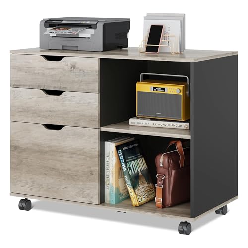 DEVAISE 3-Drawer Wood File Cabinet with Shelves