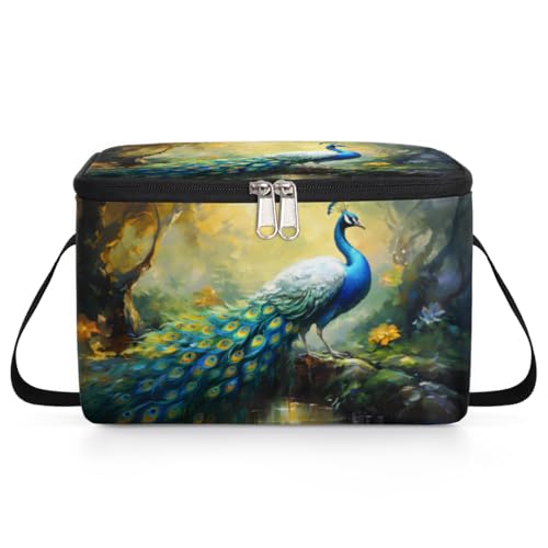 GzLeyigou Ethnic Peacock Lunch Bags for Women Men 9 Cans, Hot & Cold Food Delivery Bag Insulated Grocery Bag Insulated Lunch Box Beautiful Animal Cooler Bag for Office Work Picnic Beach
