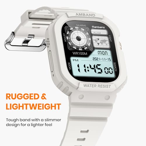 Image of amBand Rugged Band & Case Compatible with Apple Watch Ultra 3 /2 /1 49mm, Military Protective Bumper Cover & Soft Strap, with Screen Protector Kit, Compatible with iWatch Ultra, White - for Men Women