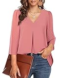 Messic Work Blouse Chiffon Womens Blouses Dressy 3/4 Sleeve Summer Designer Blouses V Neck Elelegant