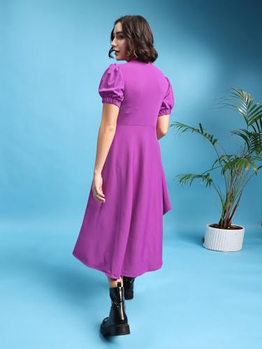 Image of PURVAJA Women's Fit & Flare Knee Length Short Sleeve Turtle Neck Solid Dress