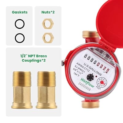 Watflow DN15 Water Meter 1/2 NPT, AWWA C712 Certification Gallon Water Flow Meter with Pulse Output, Cold and Hot Water Meter for Garden/Home/Apartment, Horizontal Install.