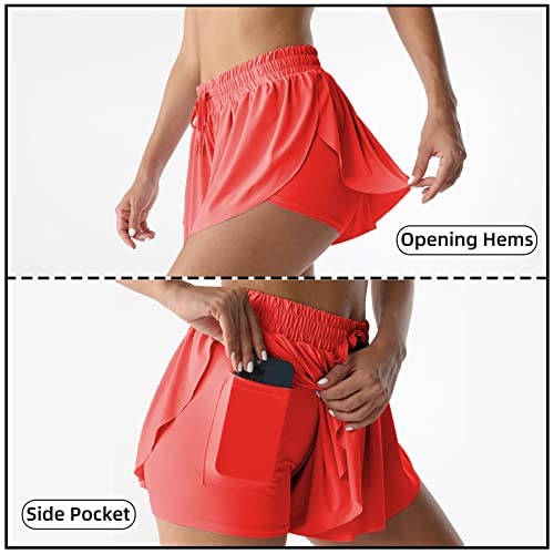 Image of Flowy Athletic Shorts for Women Running Tennis Butterfly Shorts Girls 2-in-1 Double Layer Quick-Drying Comfy Shorts