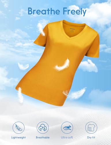 Image of V Neck T Shirts for Women, Athletic Short Sleeve Workout Top, UV Sun Protection, Quick Dry Moisture Wicking Shirts for Women