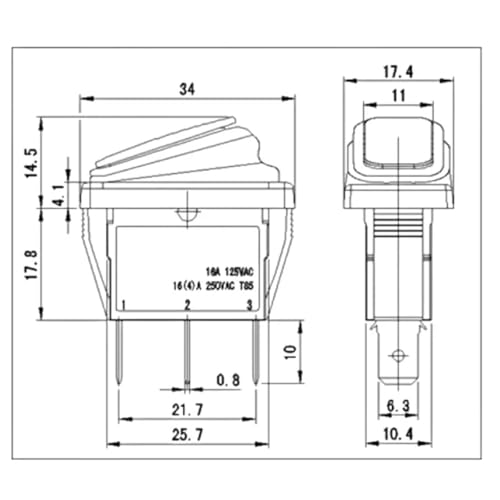 Interruptor basculante KCD3 de 2 pines azul para control de corriente AC de electrodomésticos 7