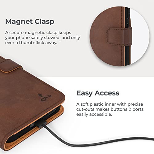 Snakehive Samsung Galaxy S22 Plus Leather Case | Genuine Leather Wallet Phone Case With Card Holder | Flip Folio Case/Cover With Stand | Compatible With Samsung Galaxy S22 Plus | (Brown) #TOP2