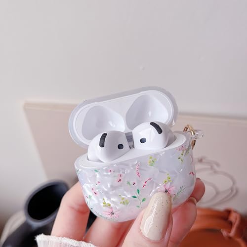 Image of MINSCOSE for Cute Glitter AirPods 4 Case,Shell Pattern Cartoon Flower Aesthetics Design with Girly Floral Keychain,Soft TPU Protective Cover with Cleaner Kit for Girls Women for AirPods 4-Pink