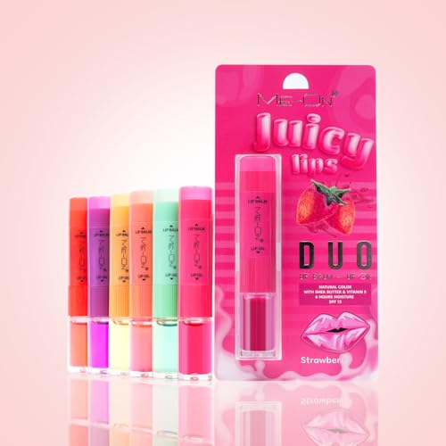 Image of ME-ON Juicy Lips Duo | pH Lip Balm + Lip Oil Combo | Hydrating & Nourishing | Non-Sticky Gloss | For Dry & Chapped Lips | Soft, Glossy Finish | Travel-Friendly Lip Care (6.1 gm, Strawberry)