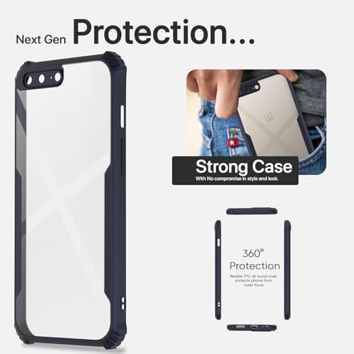 Image of Pikkme OnePlus 5 Back Cover | Crystal Clear Transparent Back | Ultra Hyrbid | Full Camera Protection | Raised Edge | Bumper Back Case (Blue)