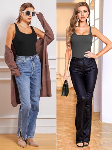 Image of V FOR CITY Non-Padded Shelf Bra Tank Top for Women Cotton Adjustable Wide Strap Camisole Basic Cami Shirts 2 Pack