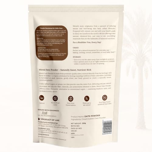 Image of Miresi Date Powder - 100% Natural Dates Powder Organic- Dates Powder for kids - Chemical-Free & No Additives - Ideal for Baking, Cooking, Smoothies | Date Powder For Babies and Kids - 300g