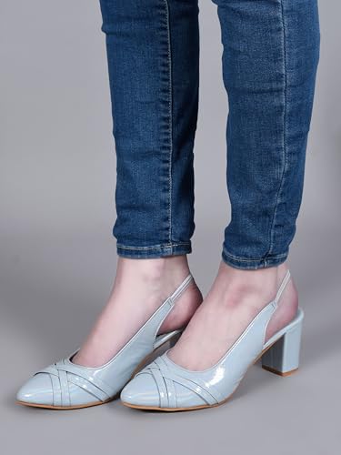 Image of Classic Closed Pointed Toe Mid Block Thick Heel Slingback Pumps for Women Signora105| Glitter Fabric Dress Shoes | Wedding Party | Evening Trendy Signora105