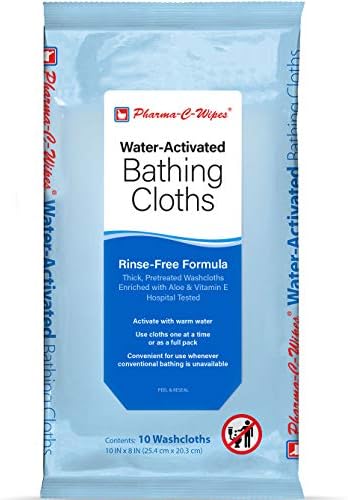 Pharma-C-Wipes Water Activated Bathing Cloths - Rinse Free - Thick, Pretreated Washcloths (36 Packs of 10 Wipes)