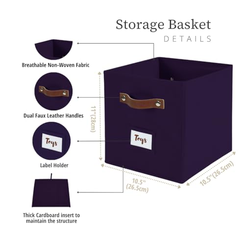 Image of DECOMOMO Storage Bins, Cube Storage Bin with Labels, Fabric Storage Cubes for Shelves (10.5 inch x 11 inch / 6pcs, Deep Violet)