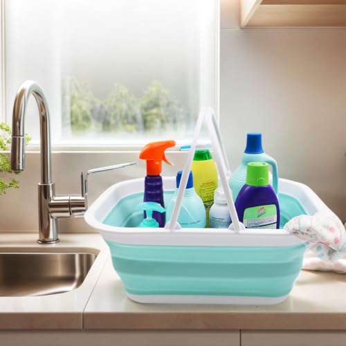 Sammart 15,5 l Faltbare Wanne mit Griff – tragbarer Picknickkorb/-Krater – Faltbare Einkaufstasche – platzsparende Aufbewahrungsbox (Weiß/Seegrün)